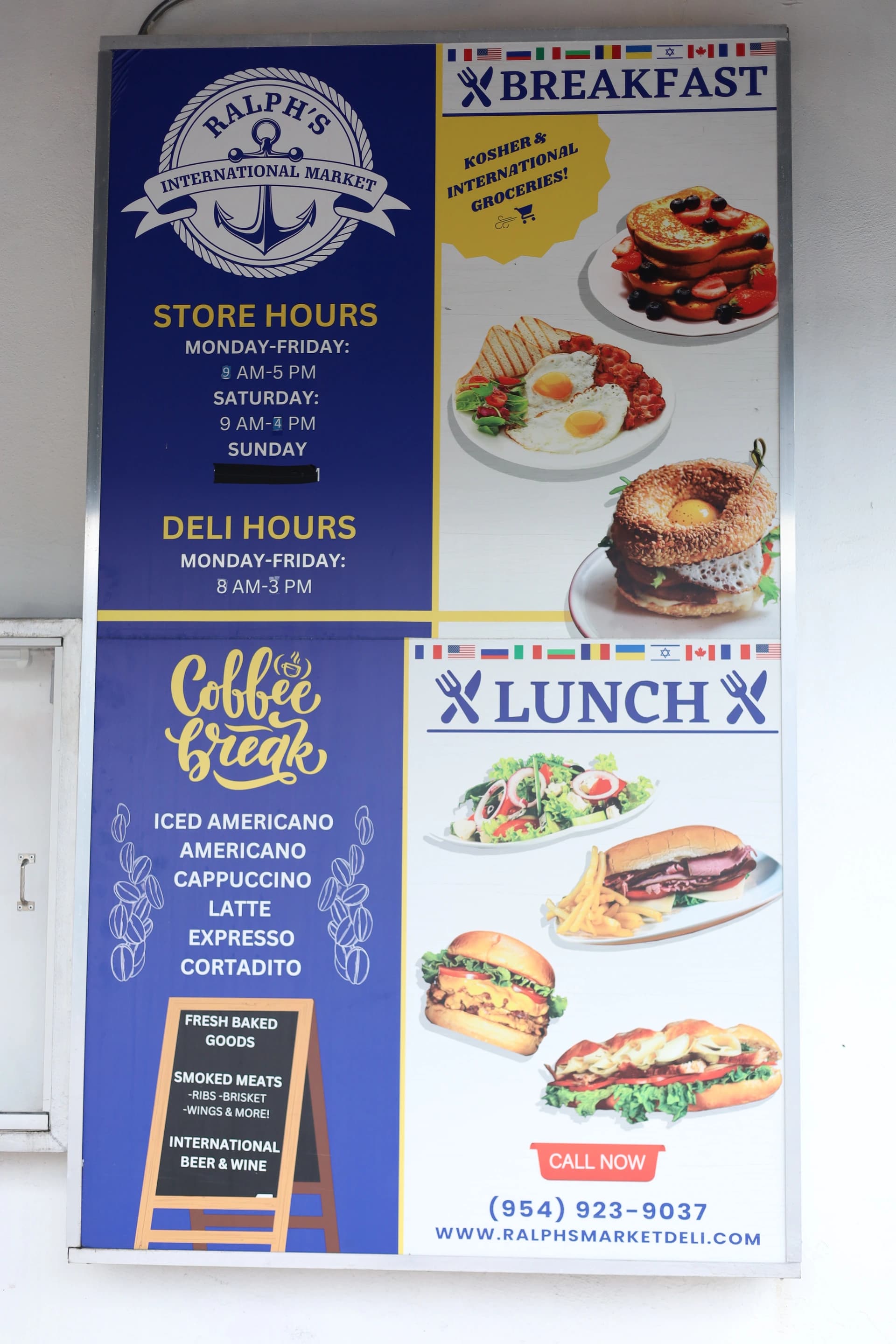 Ralph’s breakfast, lunch, and coffee sign outside the deli