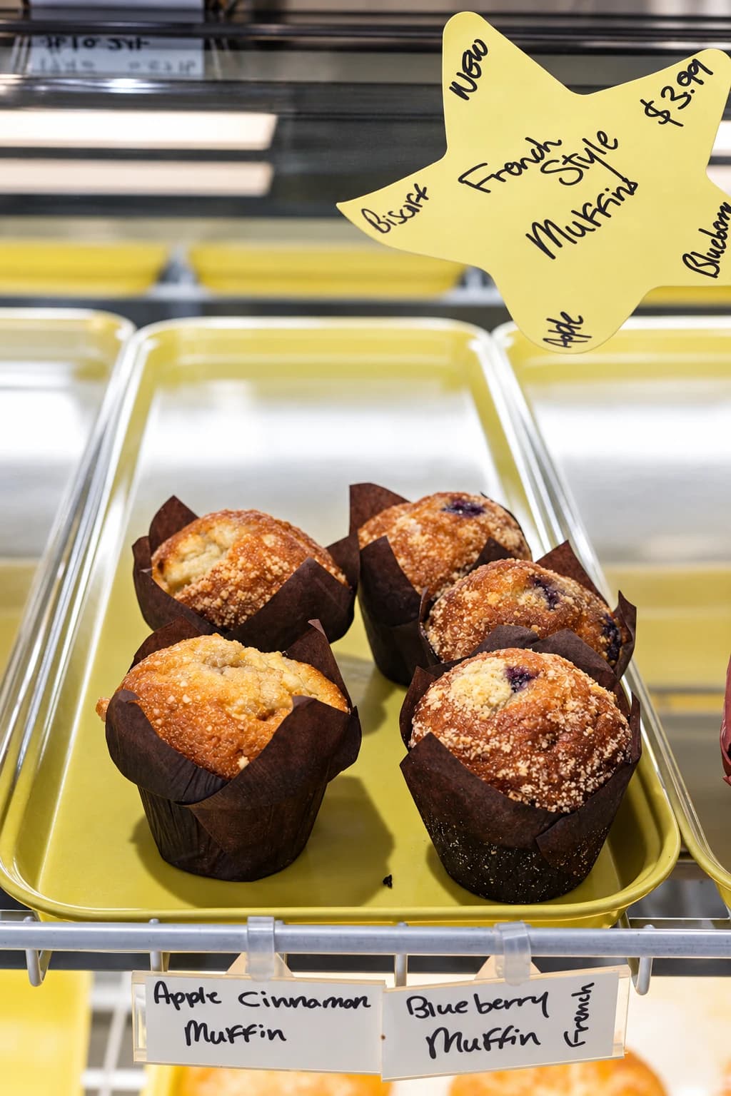 Apple cinnamon and blueberry muffins in Ralph’s pastry case